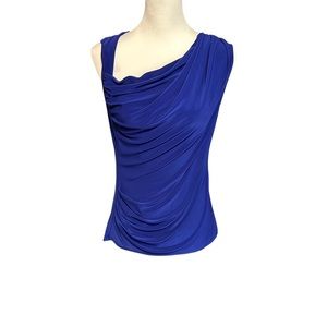 Tahari Blue Draped Sleeveless Shirt Sz S
